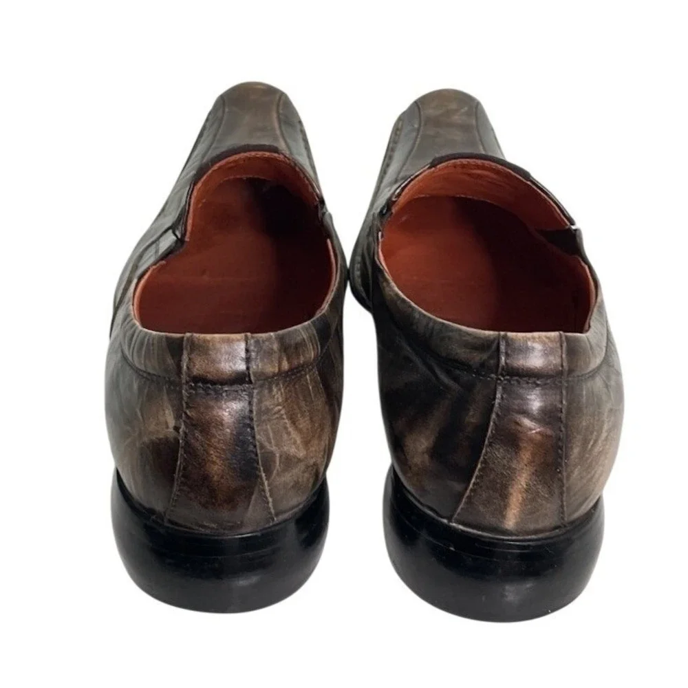 Robert Wayne Distressed Brown Leather Slip-Ons with Suede Cross Accent